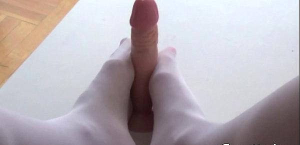  I masturbate the dildo with my feet in white stockings - Camilla Moon